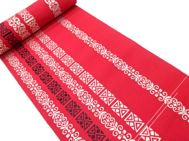 アンティーク　縞に更紗模様織り出し　八寸帯地反物